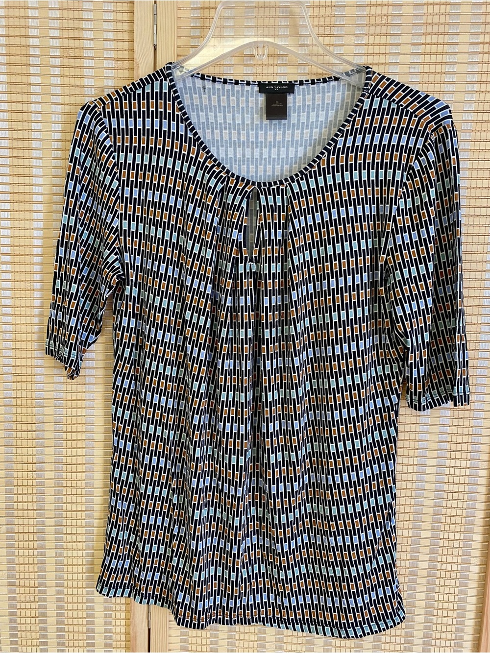 Ann Taylor Blue Geometric Knit Top, Medium